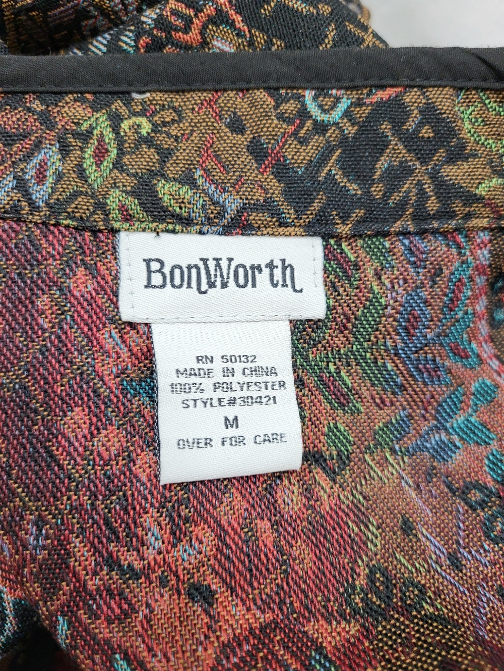 BonWorth Paisley Floral Tapestry Jacket Full Zip Women’s Vtg Size Medium Boho - Picture 10 of 11